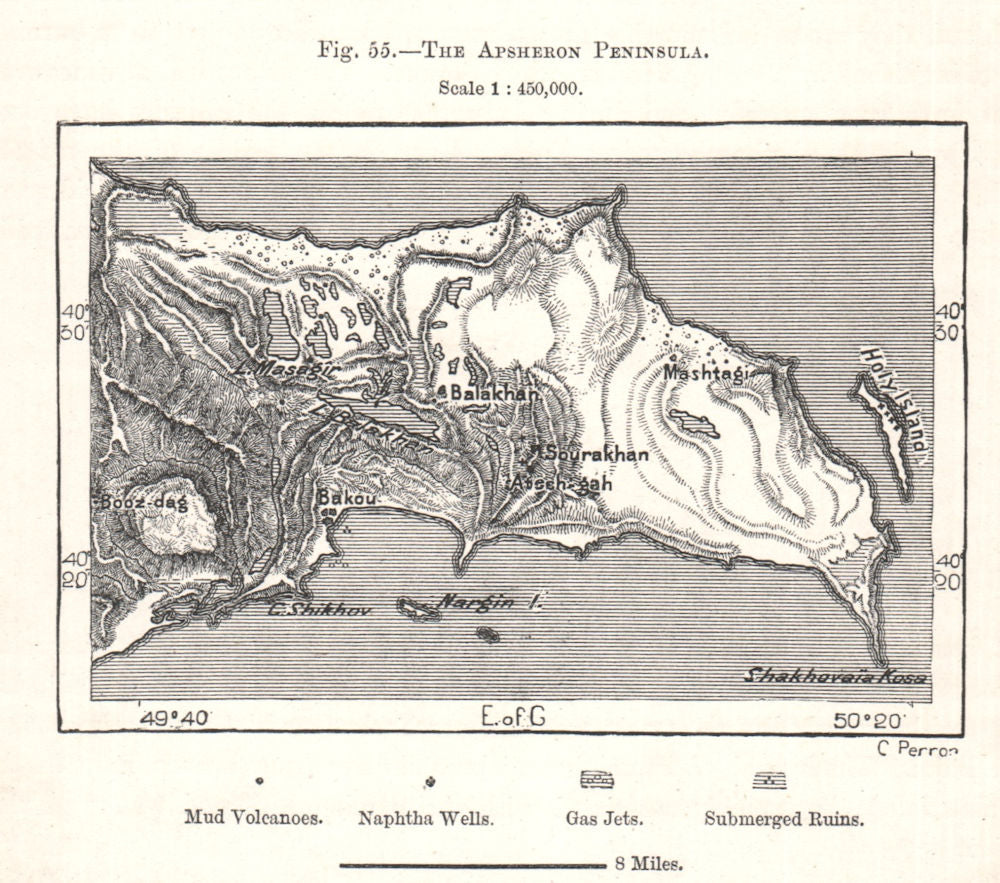 The Absheron Peninsula. Azerbaijan. Sketch map 1885 old antique plan chart